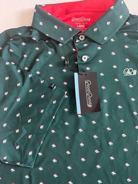 Good Good Polo Golf Mens Santa Polo Green Golfer All Over Size Large NWT